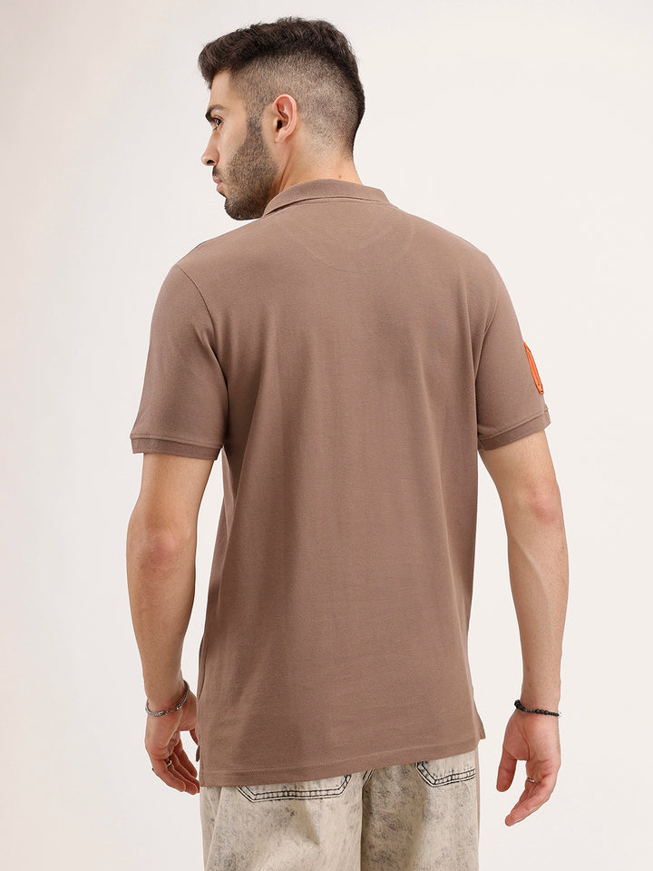 Regular Fit Embroidered Patch Polo T-Shirt | Brown