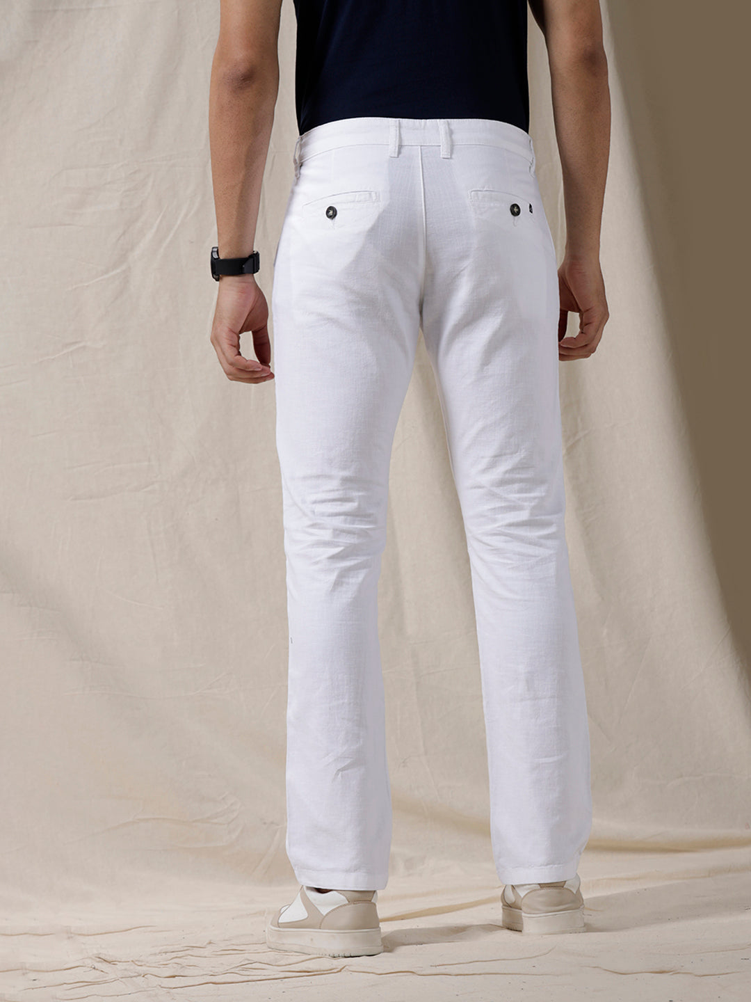 White Solid Casual Chinos