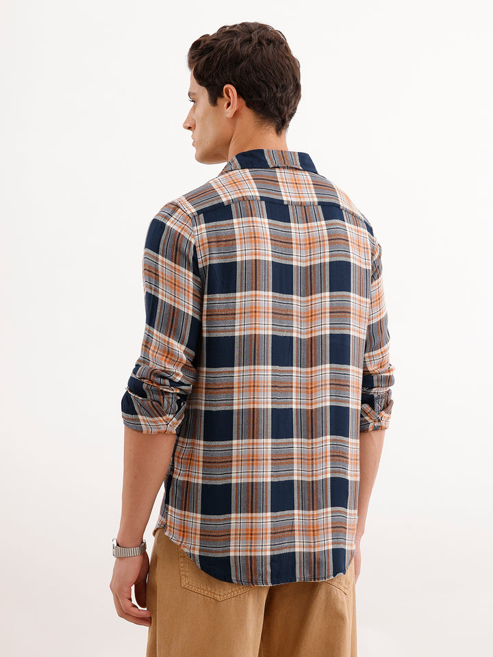Classic Slim Fit Checkered Shirt  | Navy Blue
