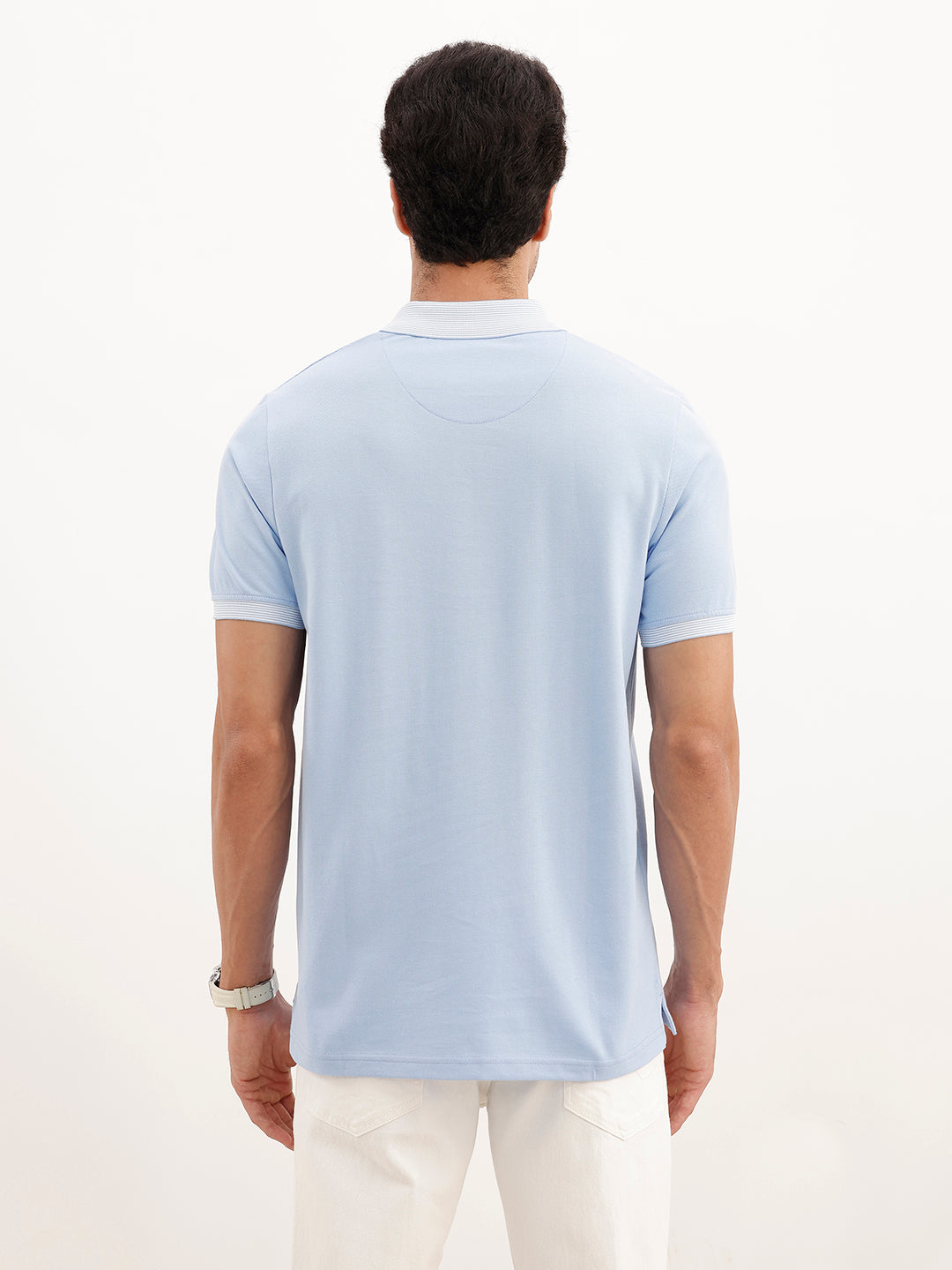 Slim Fit Contrast Collar Polo T-Shirt | Light Blue