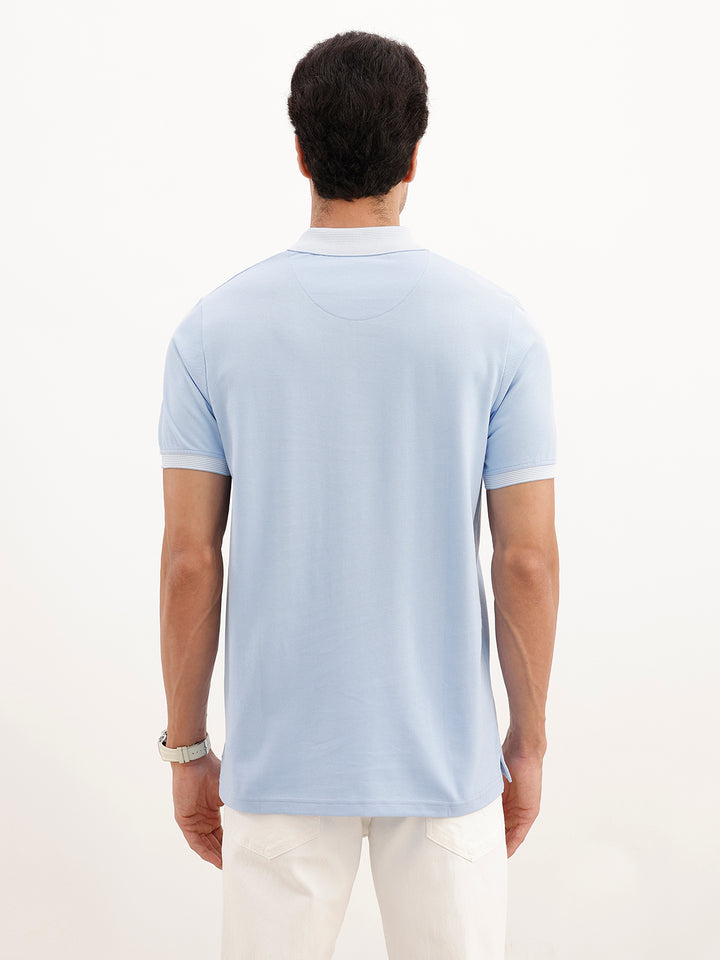 Slim Fit Contrast Collar Polo T-Shirt | Light Blue