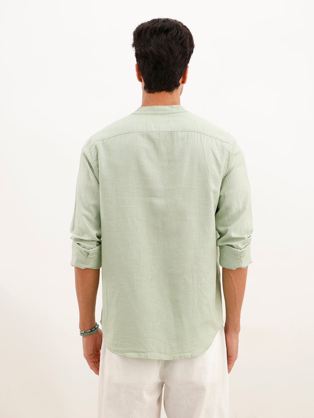 Solid Slim Fit Mandrin Collar Shirt | Grey