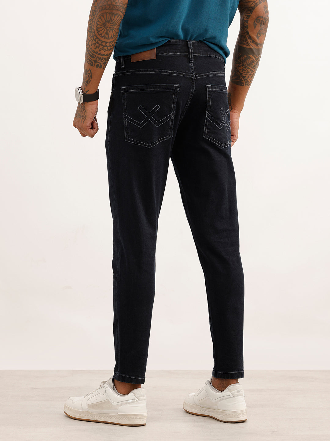 Solid Skinny Crop Contrast Stitch Denim Jeans | Dark Blue | WJN0200SC2174S