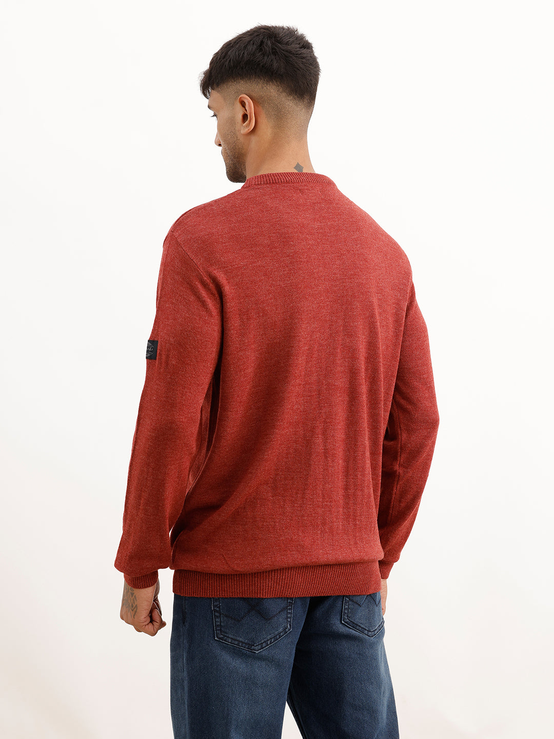 Solid Regular Fit Full Sleeve Sweater | Rust