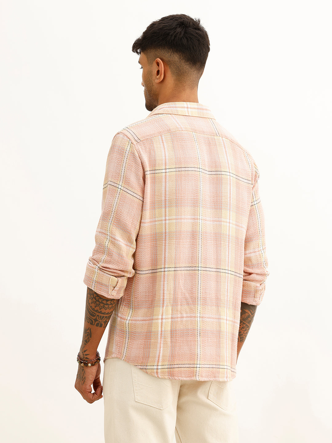 Slim Fit Checkered Full Sleeve Shirt | Pink