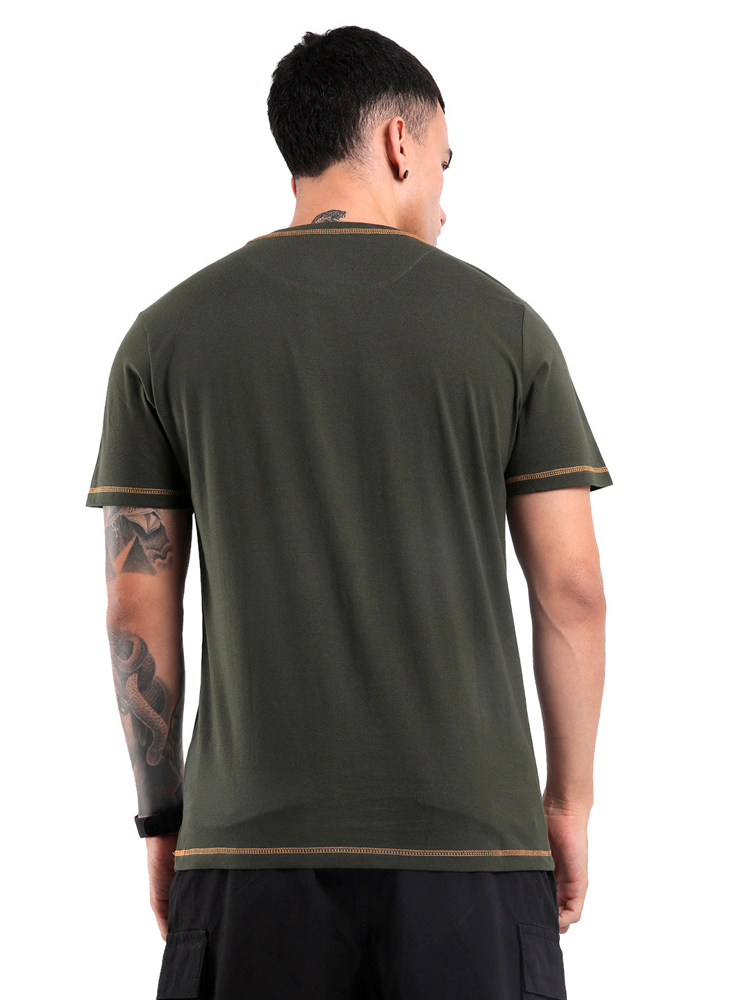 Olive Swerve Crew Neck T-Shirt