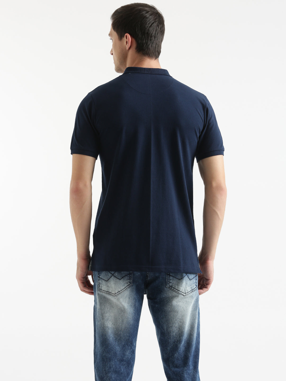 Solid Navy Polo Collar T-Shirt