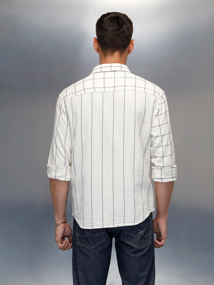 Asymmetrical Pattern Comfort Fit Men's Casual Shirt | White