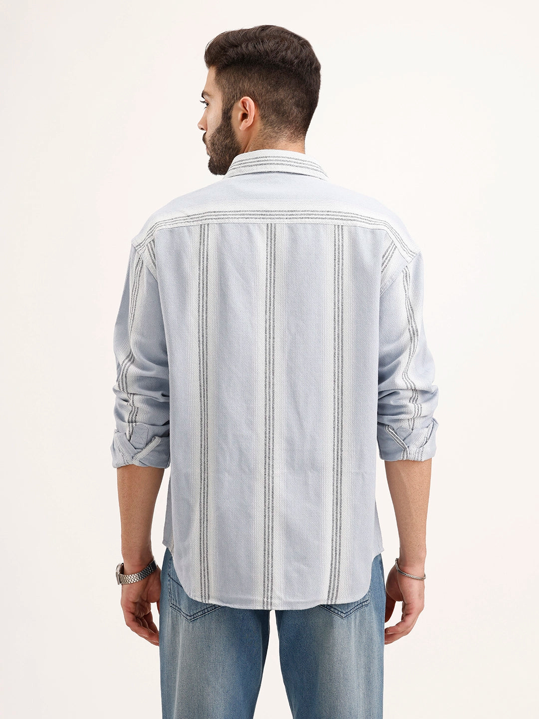 Textured Oversized Double Pocket Shirt | Blue
