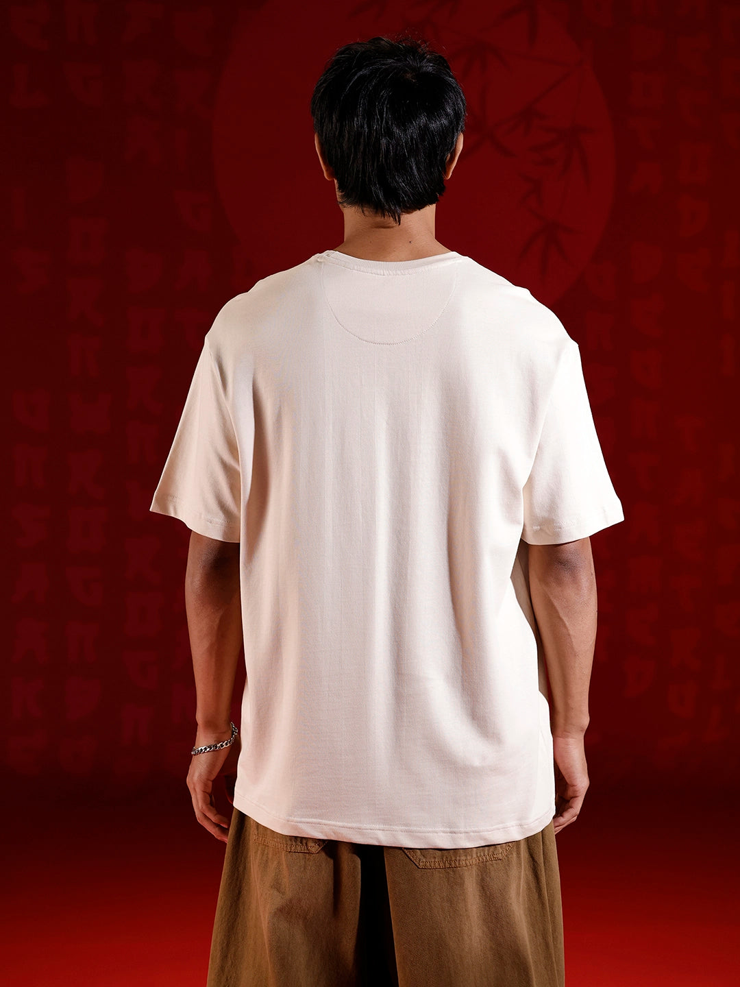 Playful ramen embroidered oversized tshirt | Beige