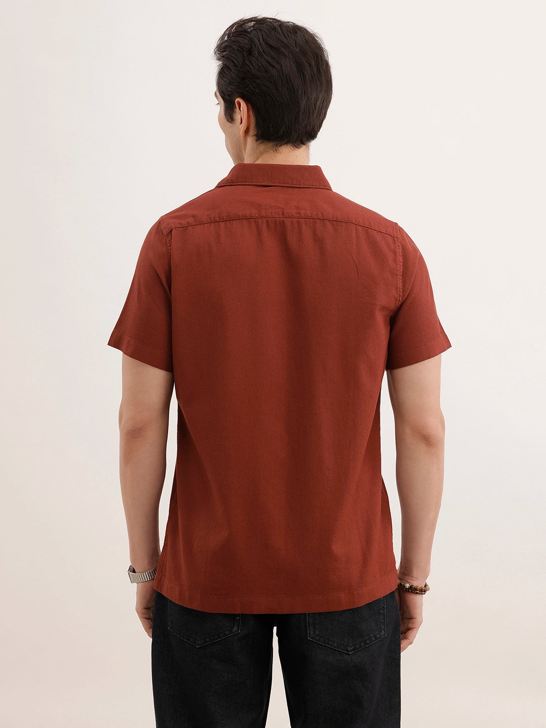 Textured Solid Regular Fit Shirt | Brown