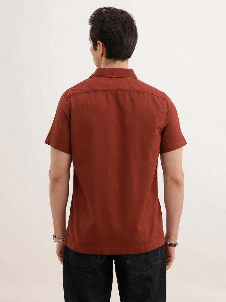 Textured Solid Regular Fit Shirt | Brown