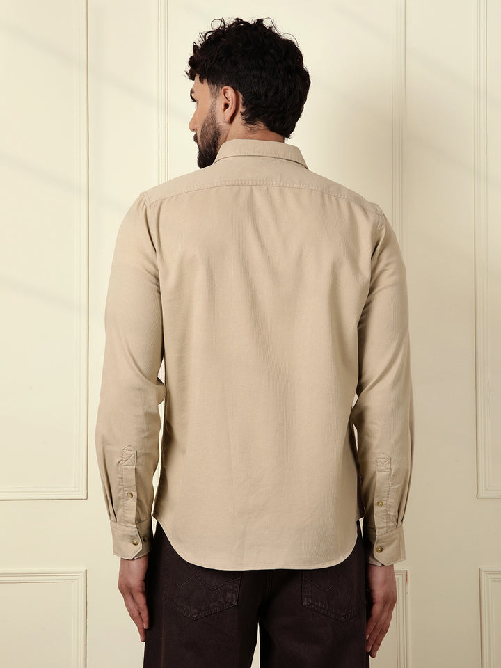 Fine Corduroy Slim Fit Shirt | Beige
