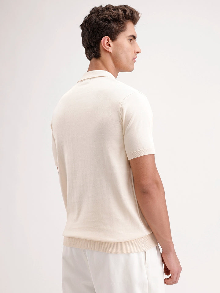 Slim Fit Flat Knit Polo T-Shirt | Beige