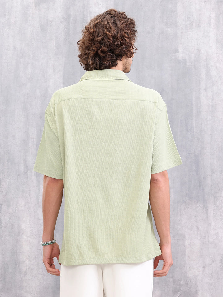 Textured Oversize Fit Resort Collar Shirt I Light Green