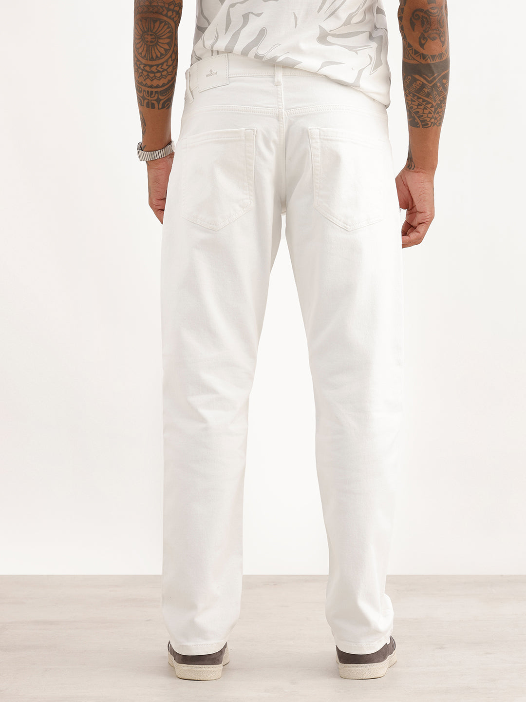 Solid Straight Fit Denim Jeans | White