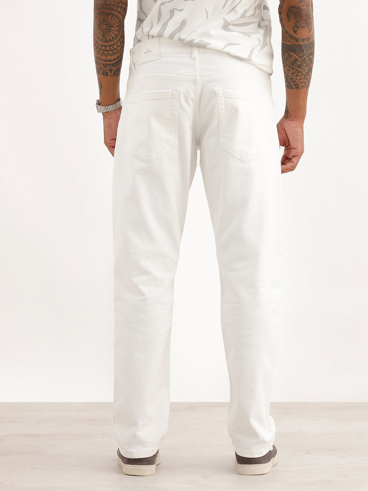 Solid Straight Fit Denim Jeans | White