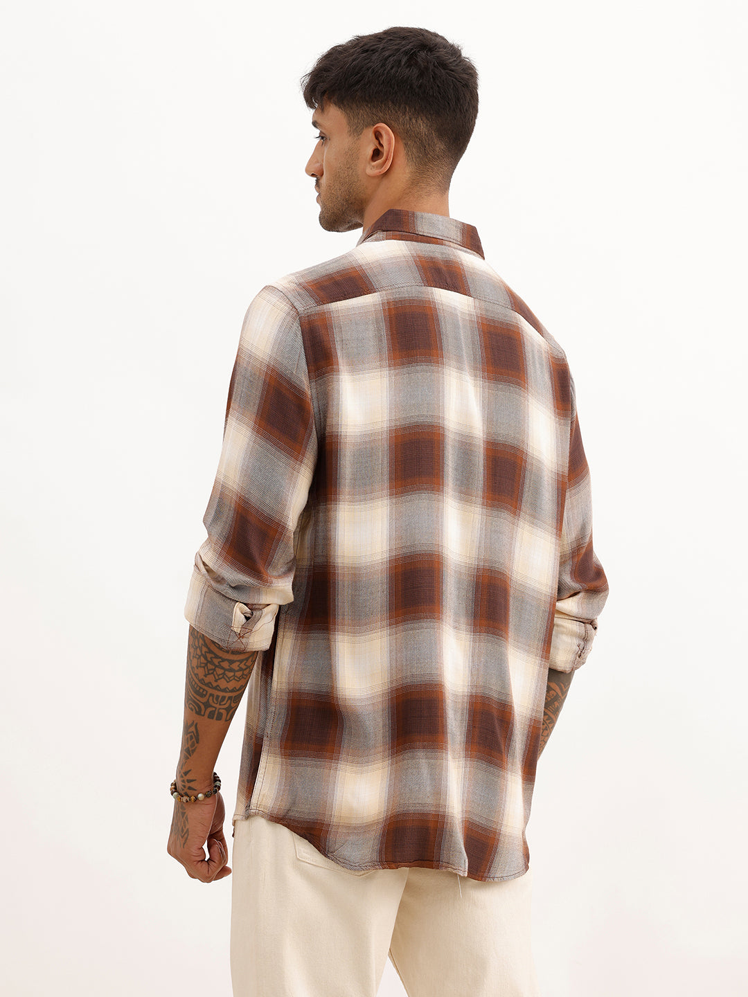 Slim Fit Checkered Shirt | Khaki | WSH02FSSL0036S