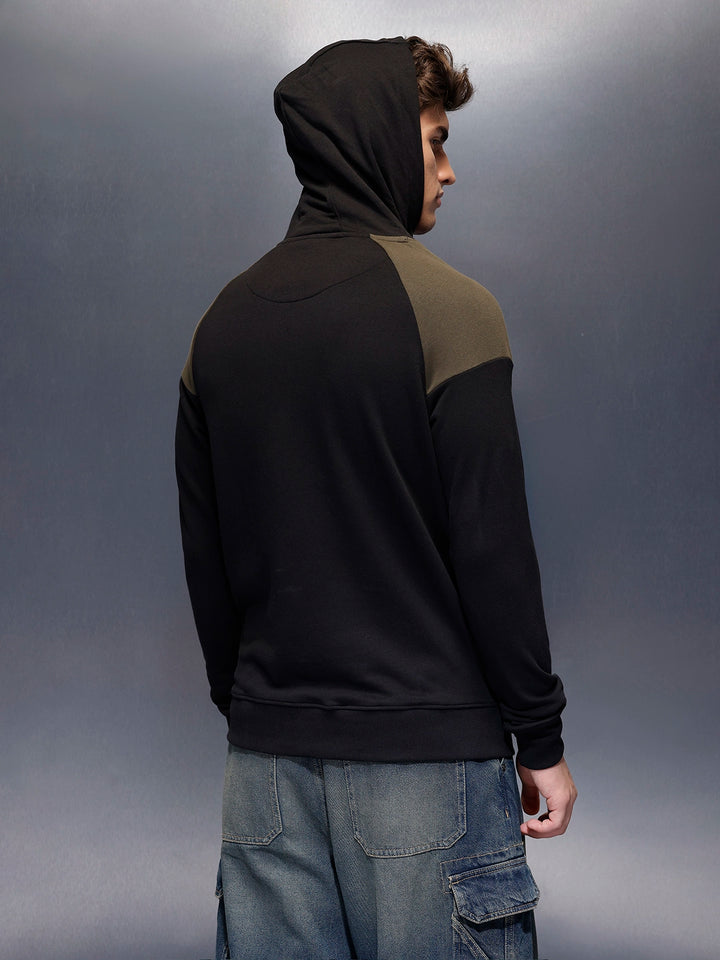 Casual Cut & Sew Hoodie  | Black