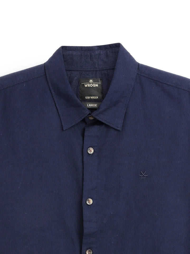 Solid Navy Cotton Linen Shirt