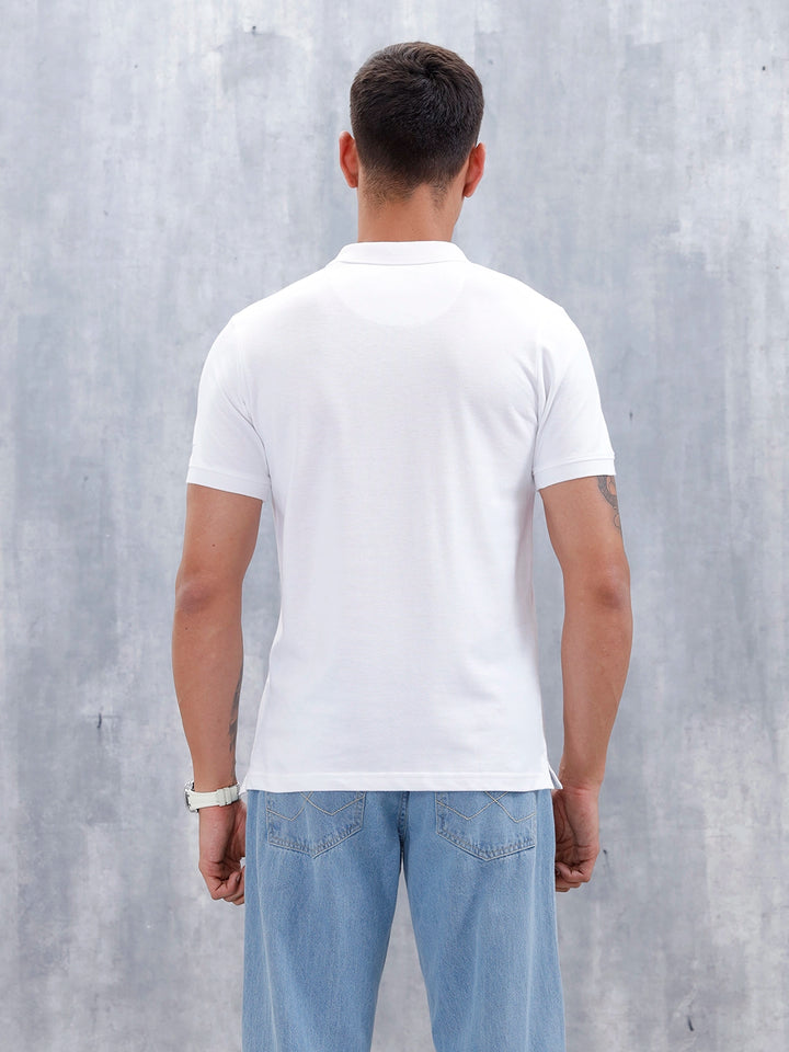 Men's Casual Regualr Fit Striped Pattern Polo T-Shirt | White