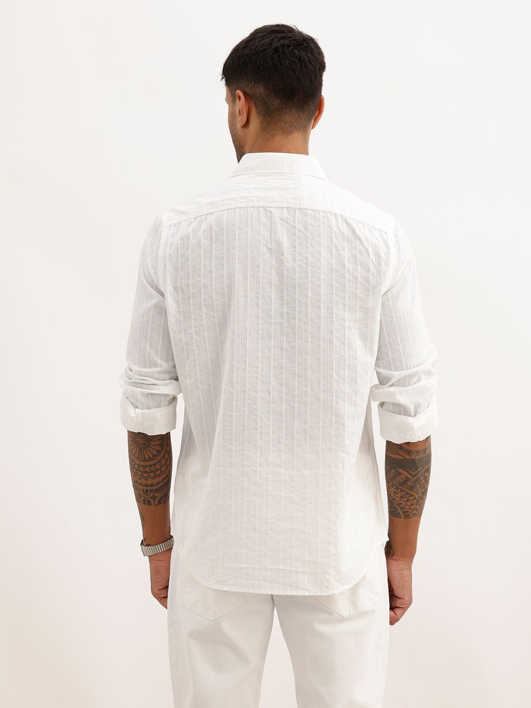 Textured Slim Fit Striped Shirt | White
