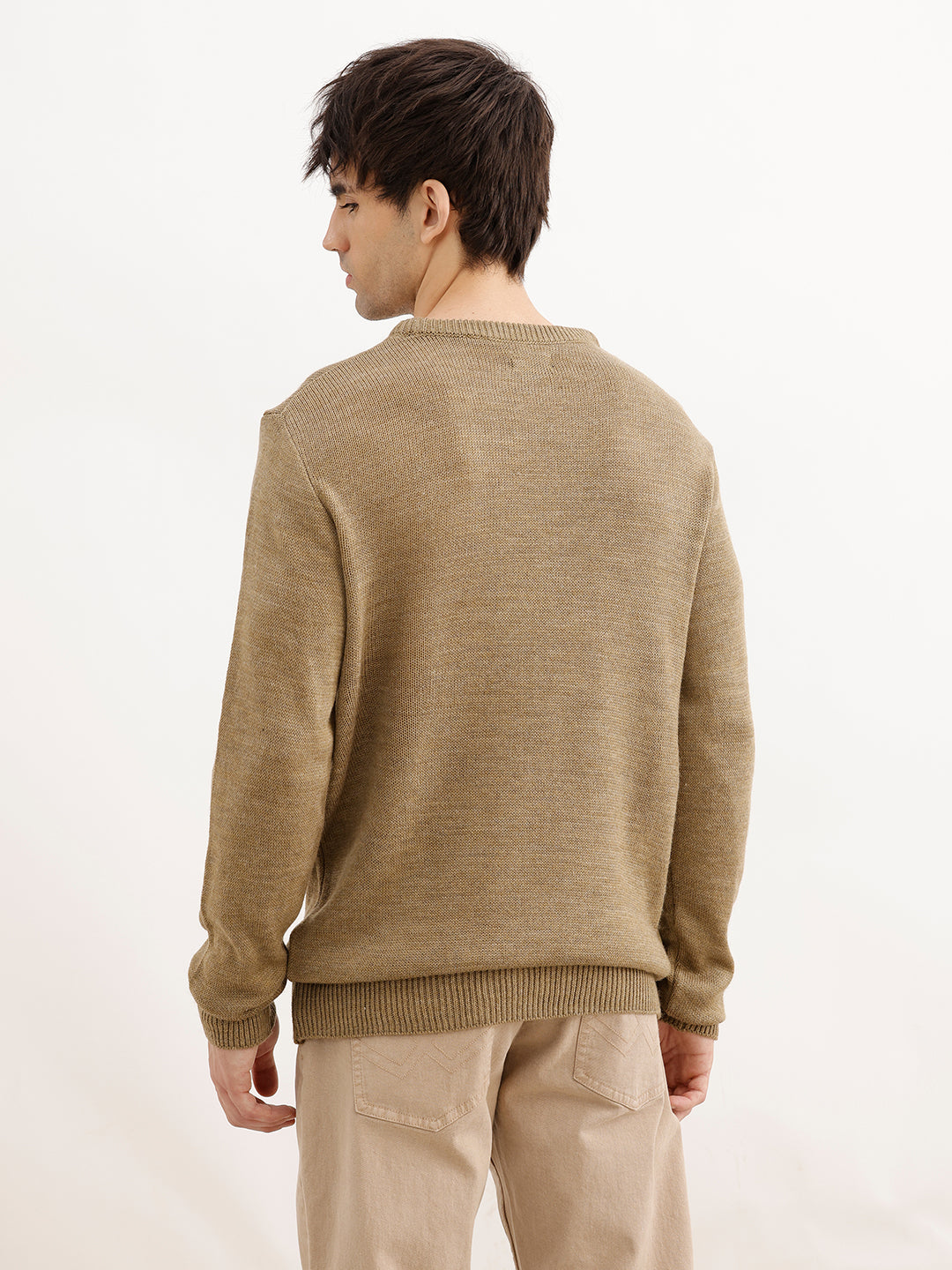 Classic Jacquard Full Sleeve Sweater | Khaki | WSW02FSRE1104W