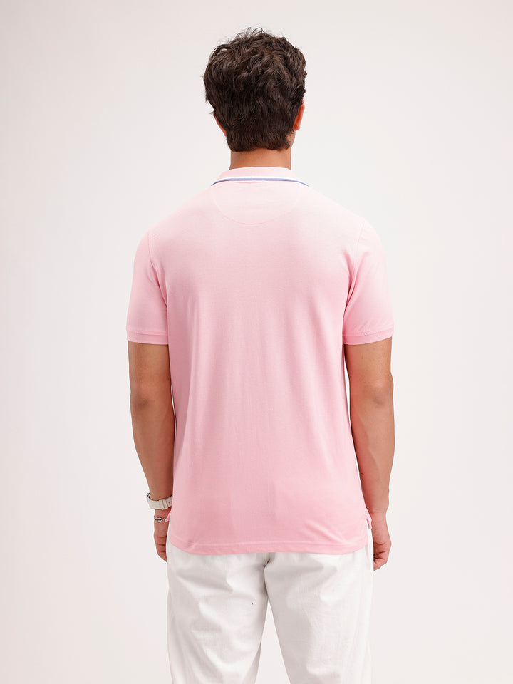 Slim Fit Contrast Collar Polo T-Shirt  | Pink