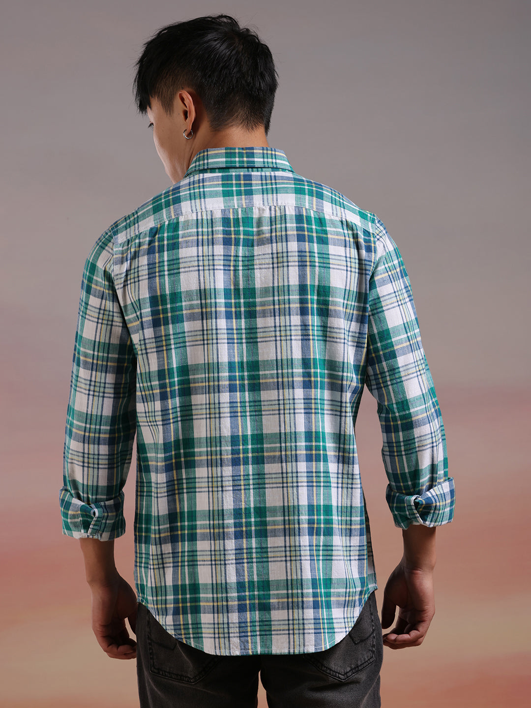 Checked Grids Casual Green Shirt