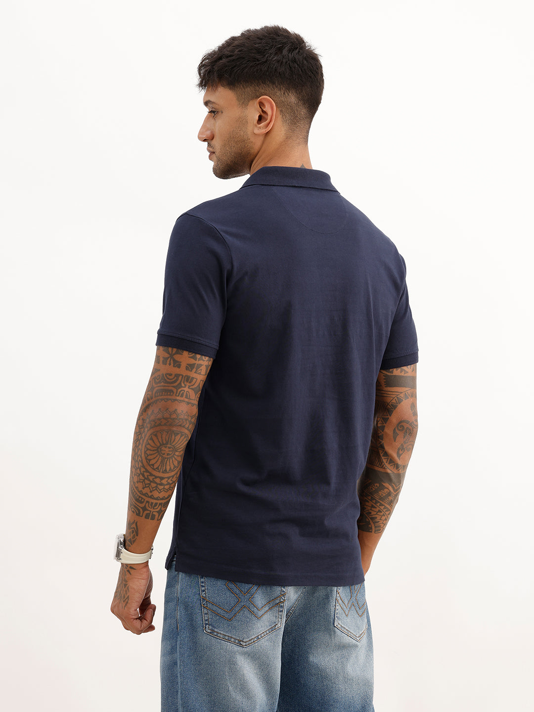 Slim Fit Placement Printed Polo T-Shirt | Navy Blue