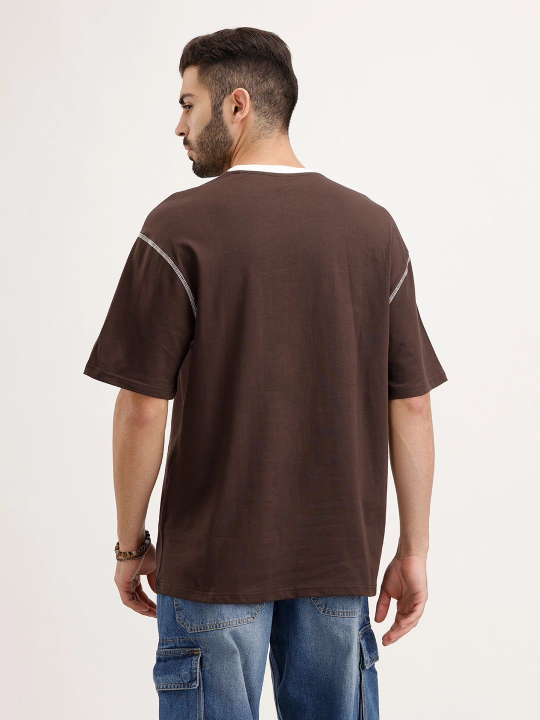 Oversized Fit Cut & Sew T-Shirt | Brown