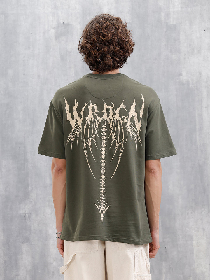 Bizarre Elements Inspired Oversized Fit T-Shirt With Back Print | Olive