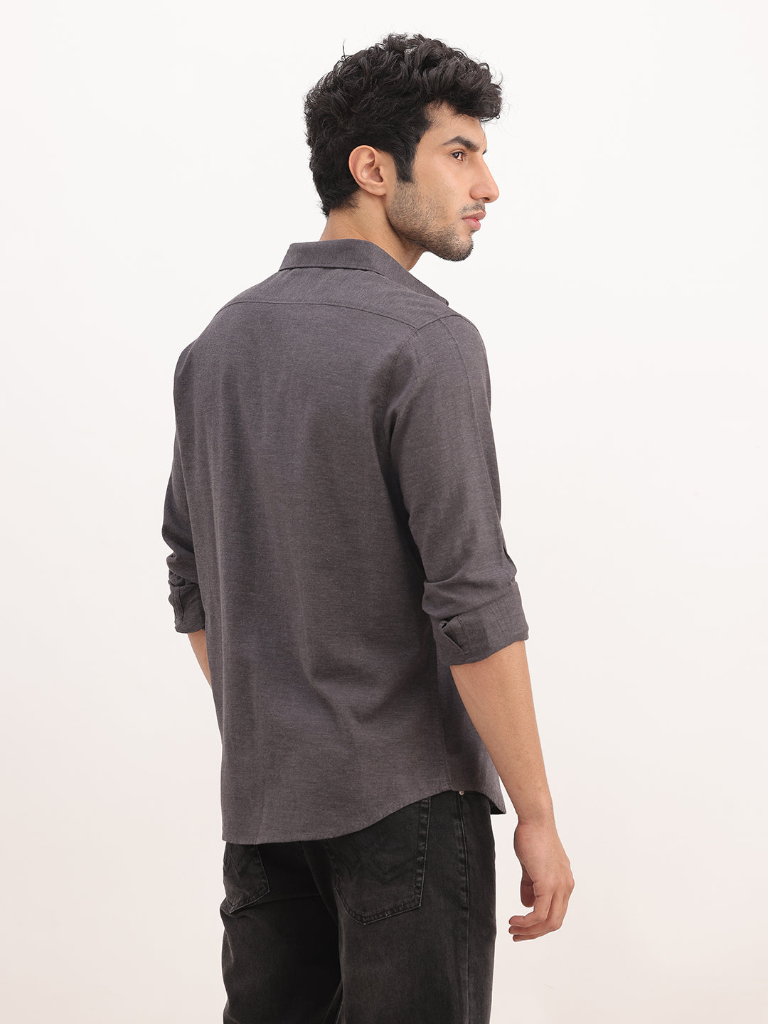 Slim Fit Solid Full Sleeve Shirt | Black