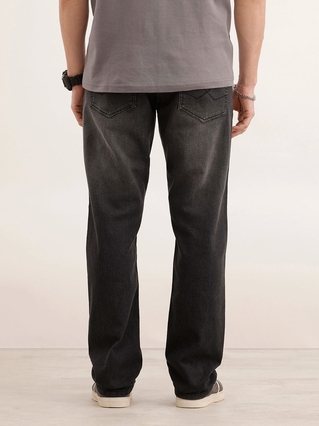 Straight Fit Faded Denim Jeans | Dark Grey