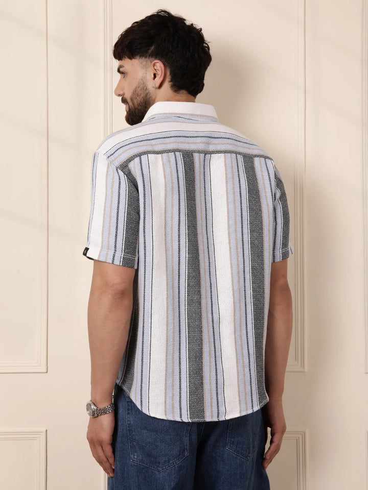 Textured Stripes Comfort Fit Shirt | Blue