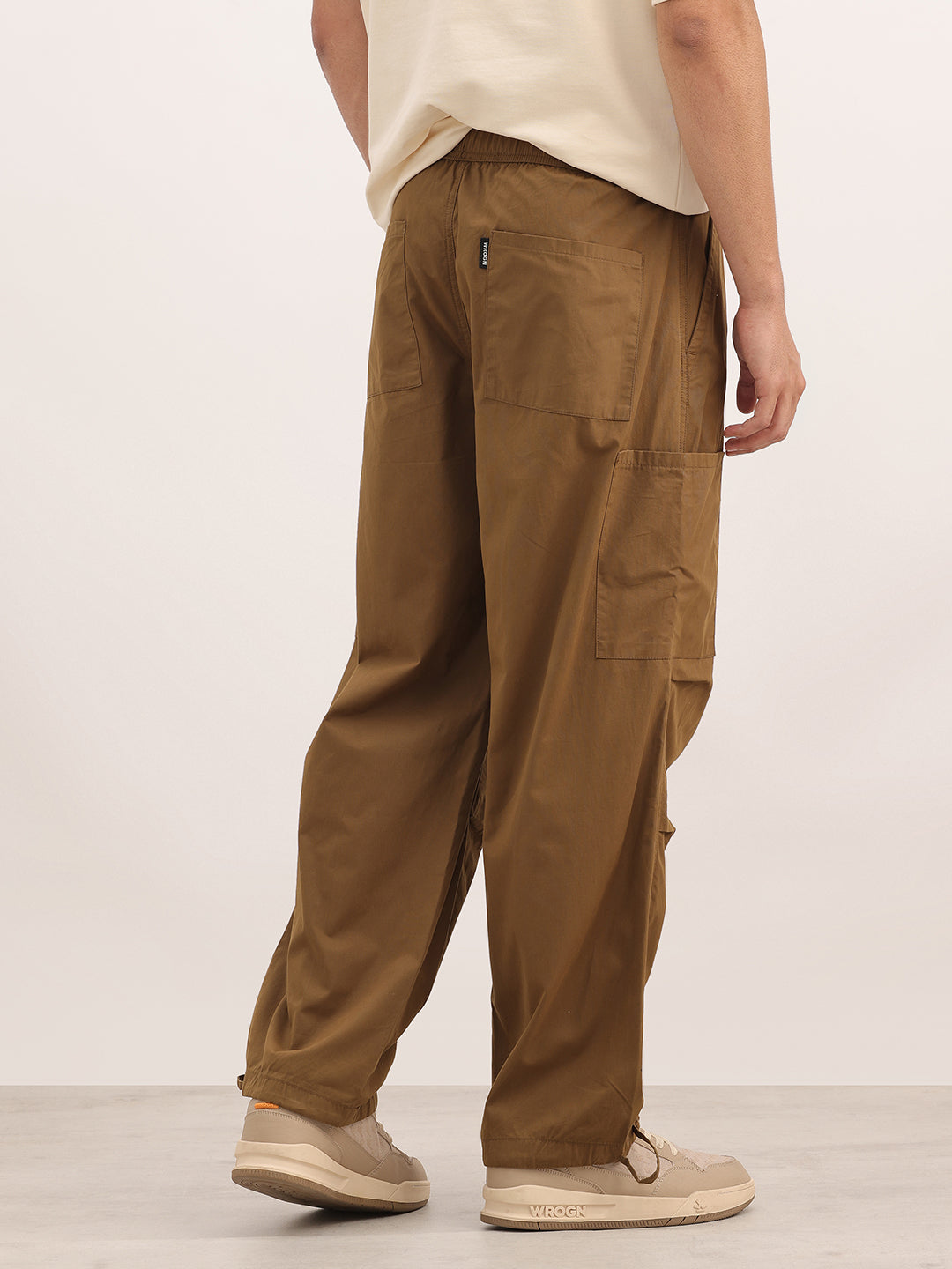 Solid Loose Fit Cargo Trousers | Khaki