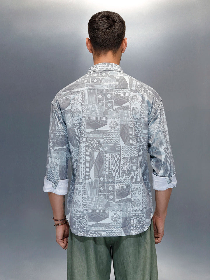 Wrogn Abstract Printed Oversized Fit Shirt | Grey