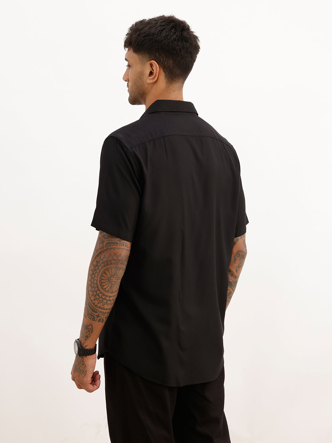 Solid Slim Fit Half Sleeve T-Shirt | Black | WSH02HSSL0003S