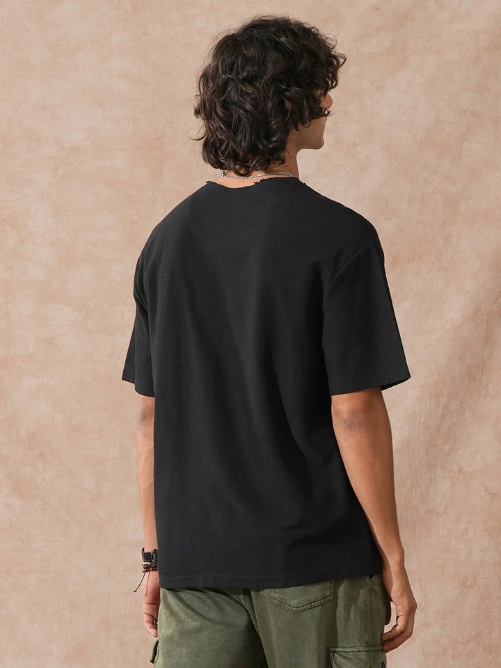 Heavy GSM Raw Edge Collar T-Shirt | Black