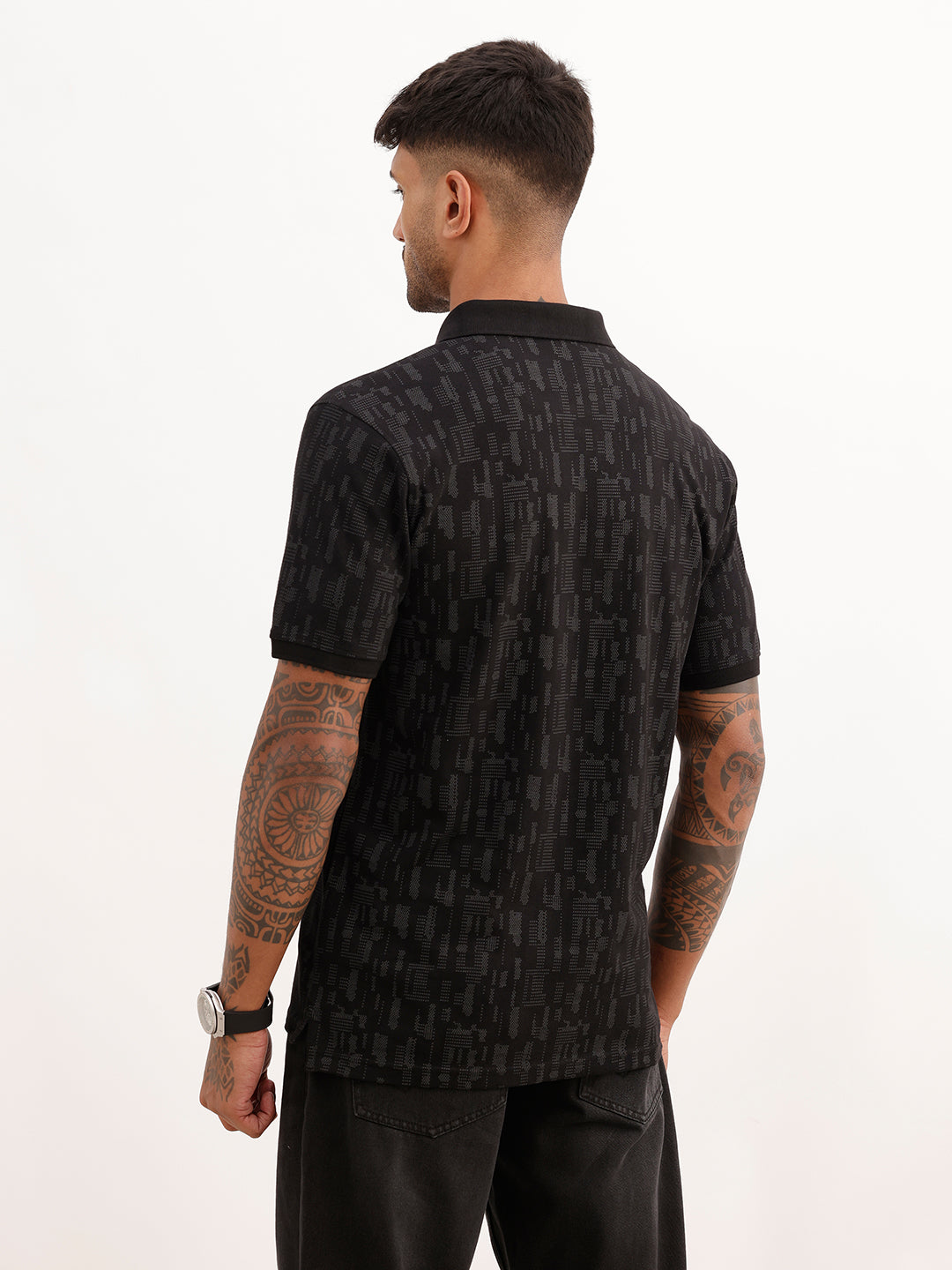 Slim Fit AOP Polo T-Shirt | Black