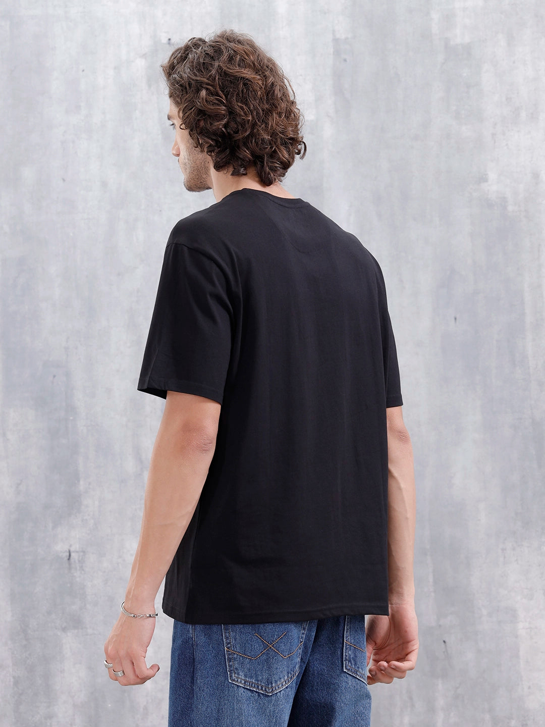 Men's Casual Embroidered Oversized Fit T-Shirt | Black
