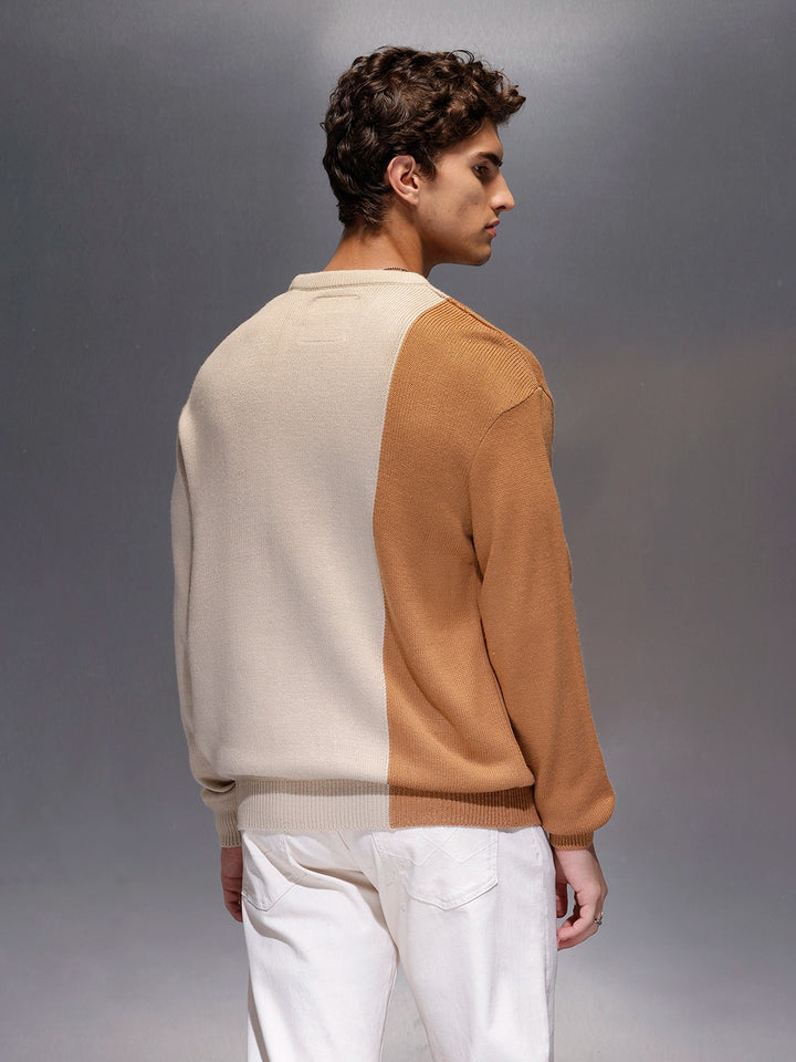 Men's Slim Fit Cable Knit Colorblocked Sweater  |  White