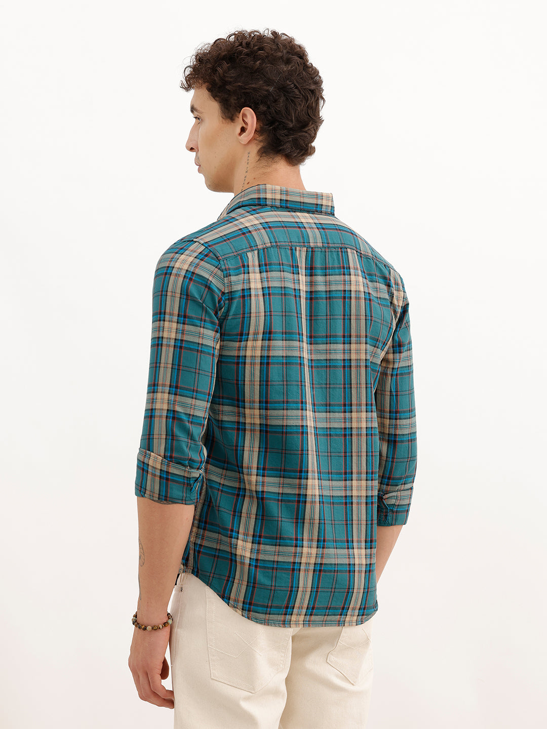 Regular Fit Full Sleeve Checkered Shirt | Dark Green