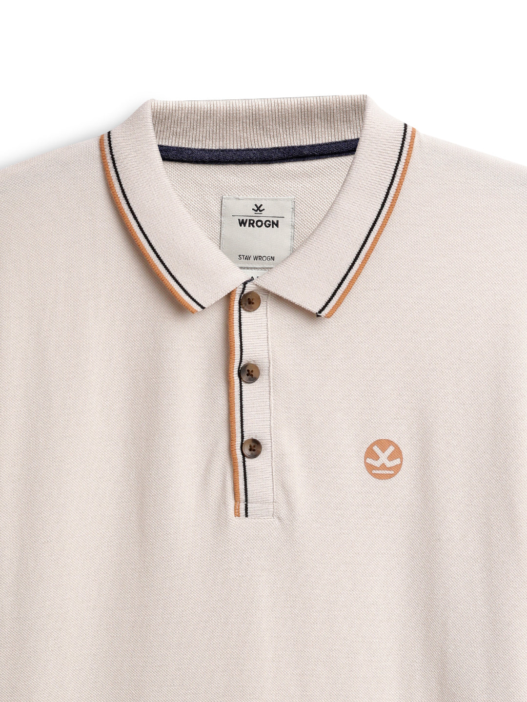 Beige Trim Casual Polo T-Shirt