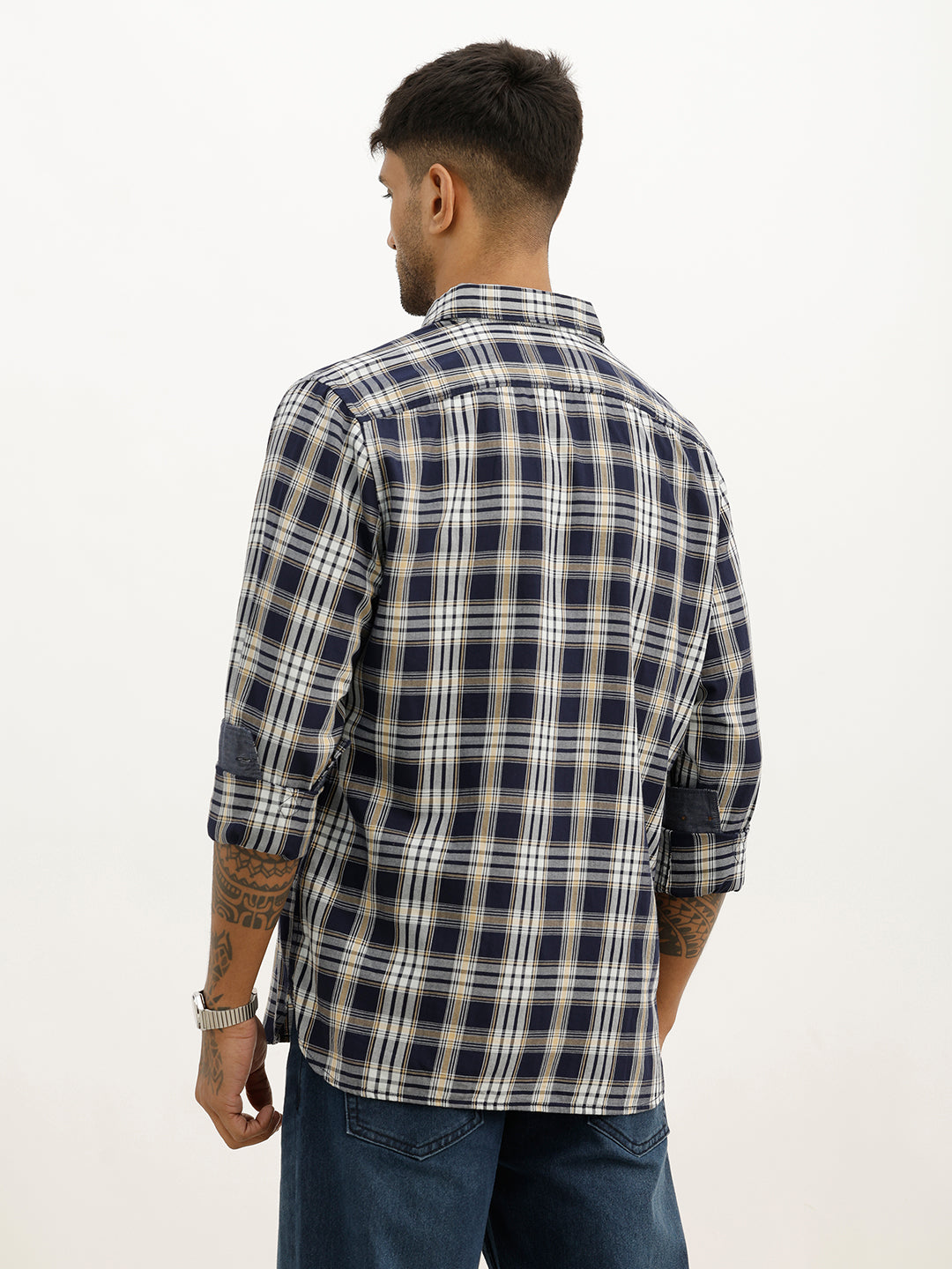 Classic Slim Fit Checkered Shirt | Navy Blue