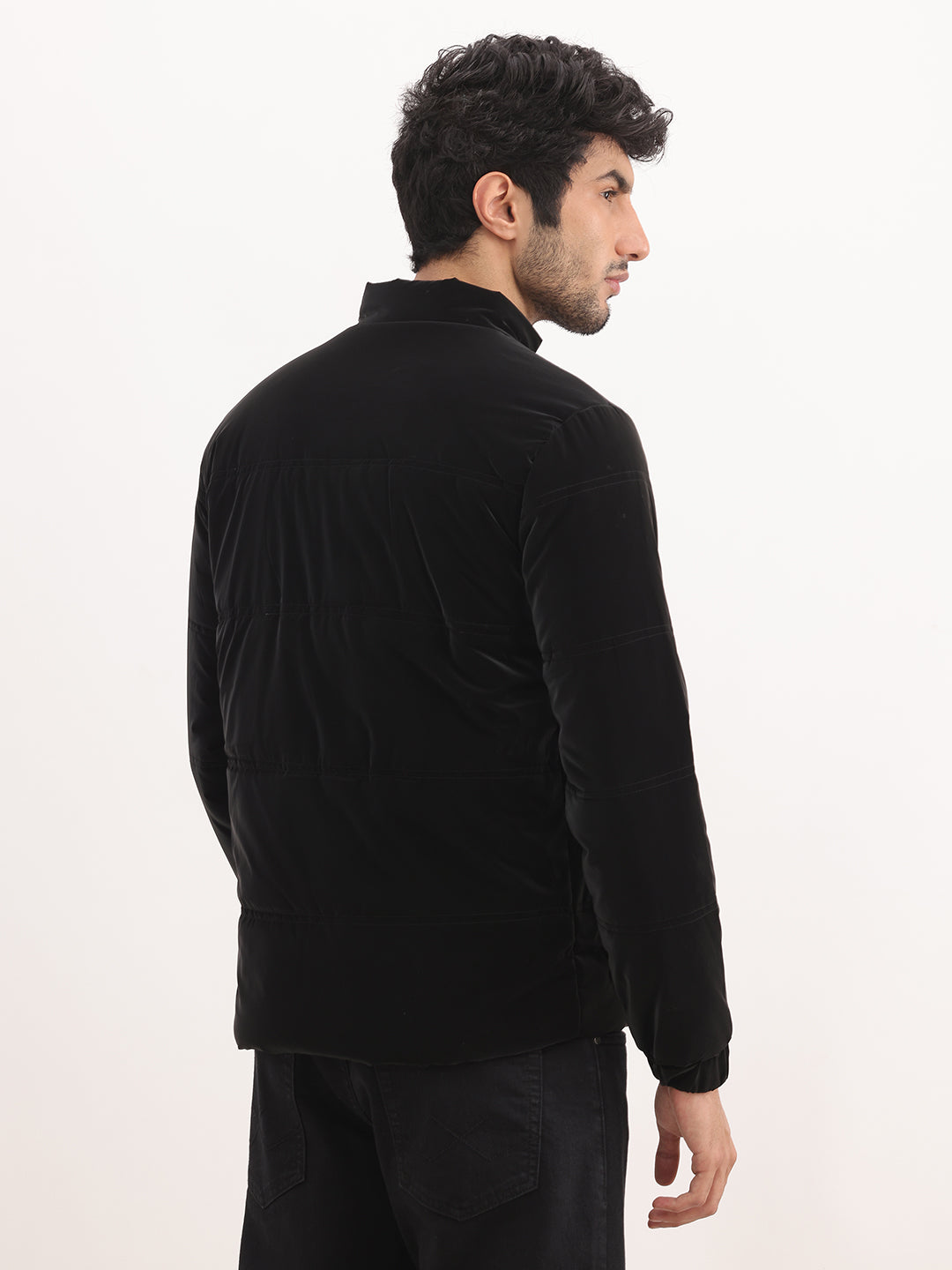 Solid Regular Fit Puffer Jacket | Black