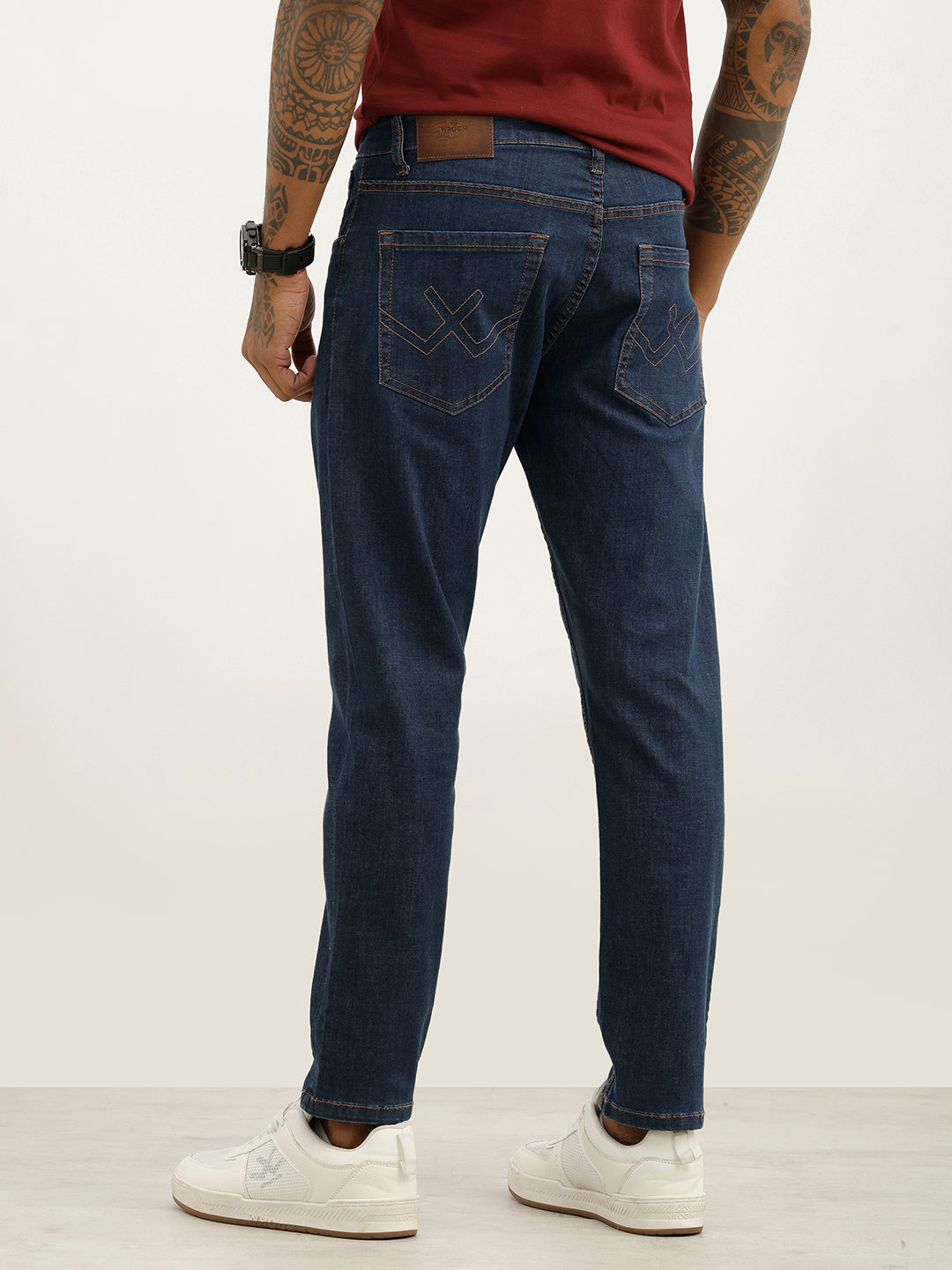 Solid Slim Crop Denim Jeans | Dark Blue