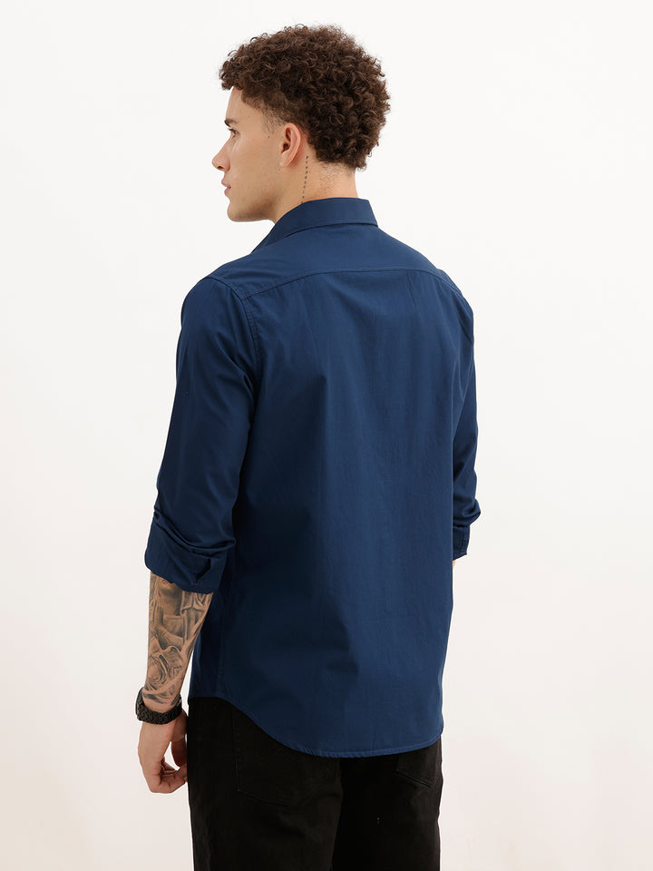 Solid Slim Fit Full Sleeve Shirt | Navy Blue