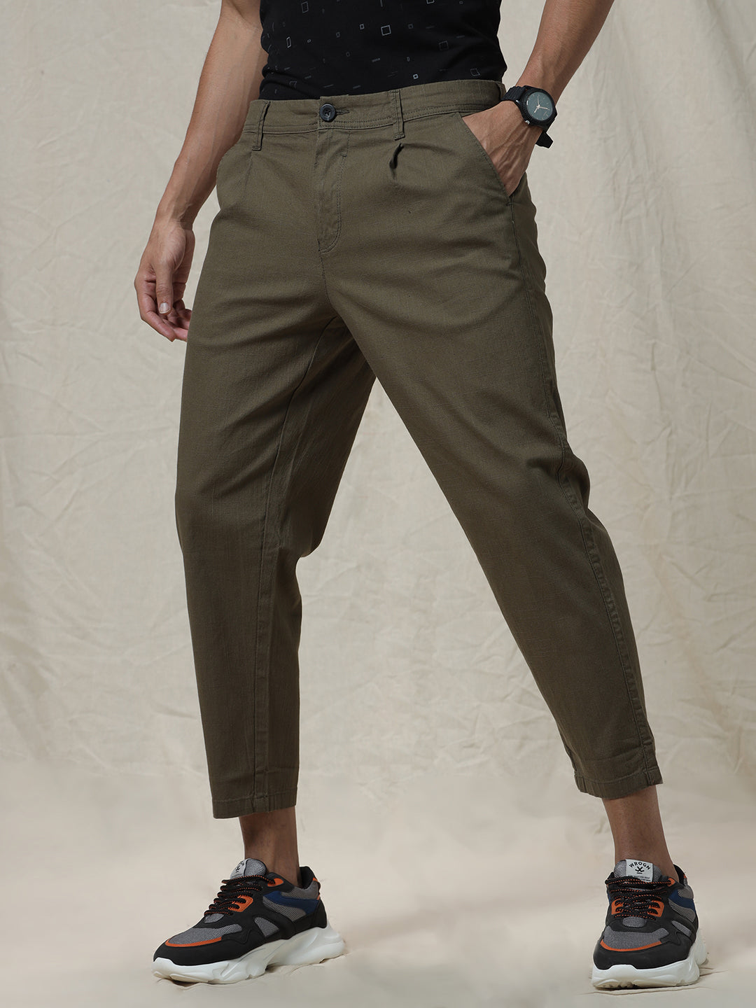 Solid Woven Cropped Trouser