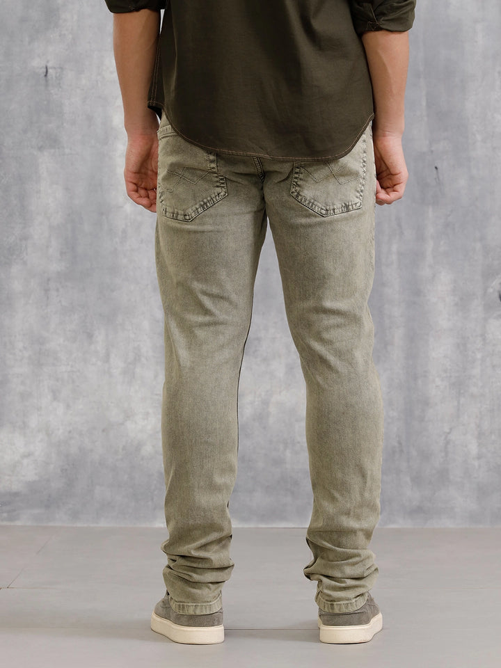 Retro Wash Overdyed Slim Fit Jeans | Olive